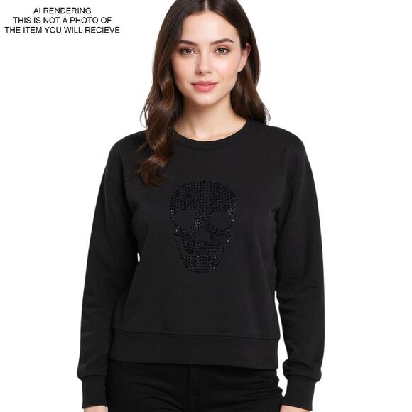 NWT Cynthia Rowley Sweatshirt Skull Goth Grunge Academia Punk Y2K Black Small - Picture 6 of 6